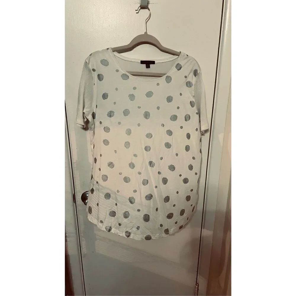 Park Hurst Gray Polka Dot White SHort Sleeve Top SZ XL